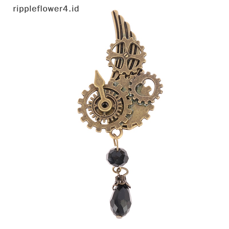 {rippleflower4.id} Bros Sayap Steampunk Gears Pin Dada Retro Punk Gothic Untuk Wanita Pria~