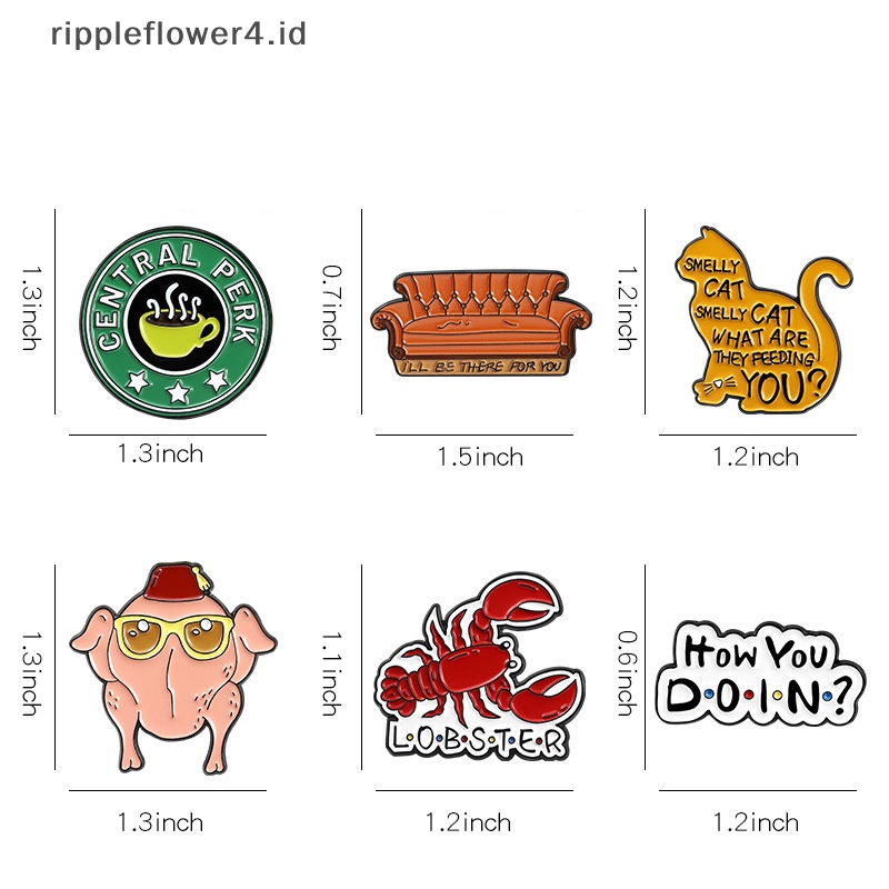 {rippleflower4.id} Teman Bagaimana Anda Doin Enamel Pin Custom Kucing Bau Sofa Lobster Turki Bros Kerah Lencana Hadiah Perhiasan TV Klasik~