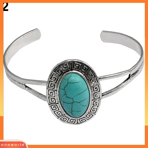 [WOD] Perhiasan Wanita Gaya Retro Geometris Turquoise Pembukaan Manset Bangle Gelang