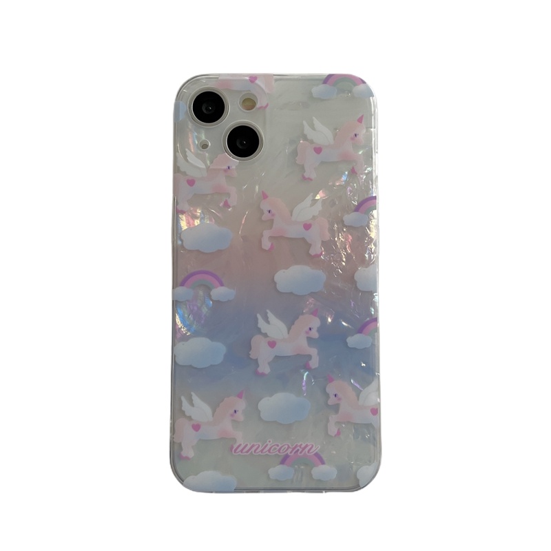 Ins Gaya Unicorn Cocok Untuk iPhone 14 Pro Max Casing Ponsel iPhone Dua Lapis Pola Dicetak Kompatibel Dengan Iphone13 13pro 13prm iPhone 11 11pro 14plus 12Pro Max Shockproof TPU Phone Case