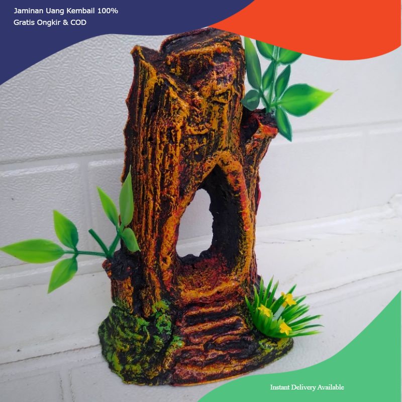 Dekorasi aquarium gerbang pintu kayu, hiasan aquarium pintu pohon, hiasan aquarium kayu pohon, dekor