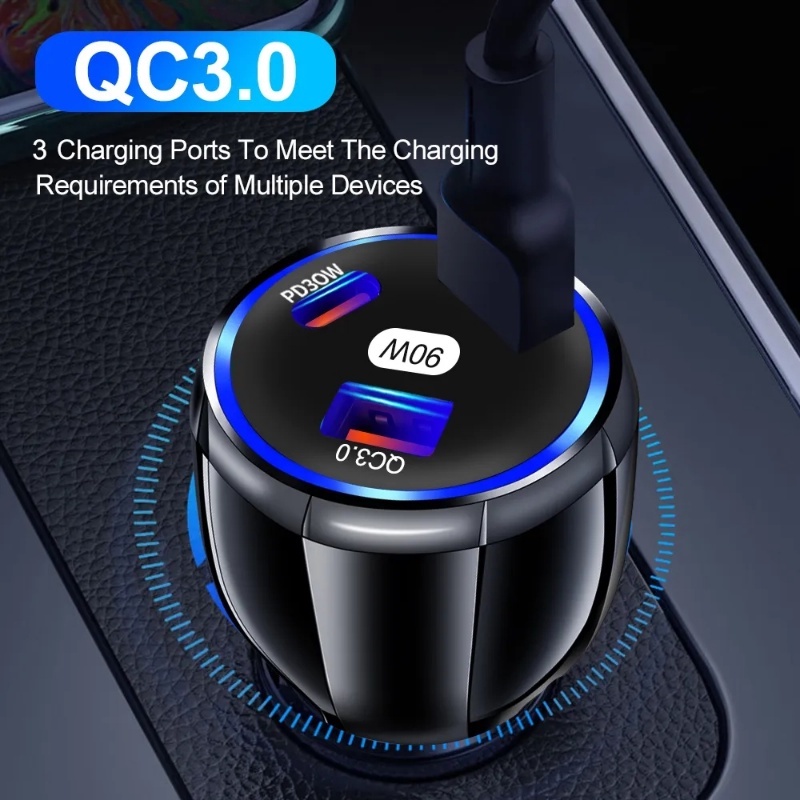 90w 2PD QC3.0 Antarmuka USB Ponsel Dipasang Cepat Charger/Mobil Serbaguna Laptop Tablet Charging Adapter