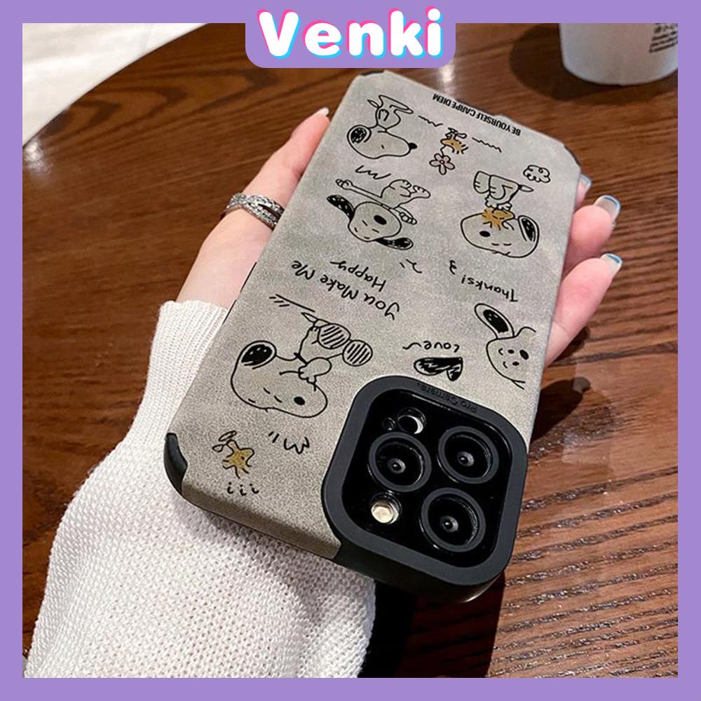 VENKI - Untuk iPhone 11 iPhone Case Kulit Dilaminasi Murid Mata Suede Phone Case Soft Shockproof Airbag Pelindung Kamera Lucu Kartun Anjing Kompatibel dengan iPhone 14 13 12 Pro XR