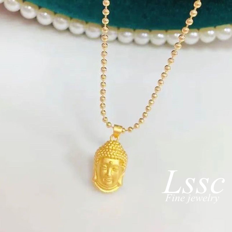 Kalung Titanium Buddha Keberuntungan Emas 18K Anti Karat dan Anti Luntur Aksesoris Wanita Perhiasan