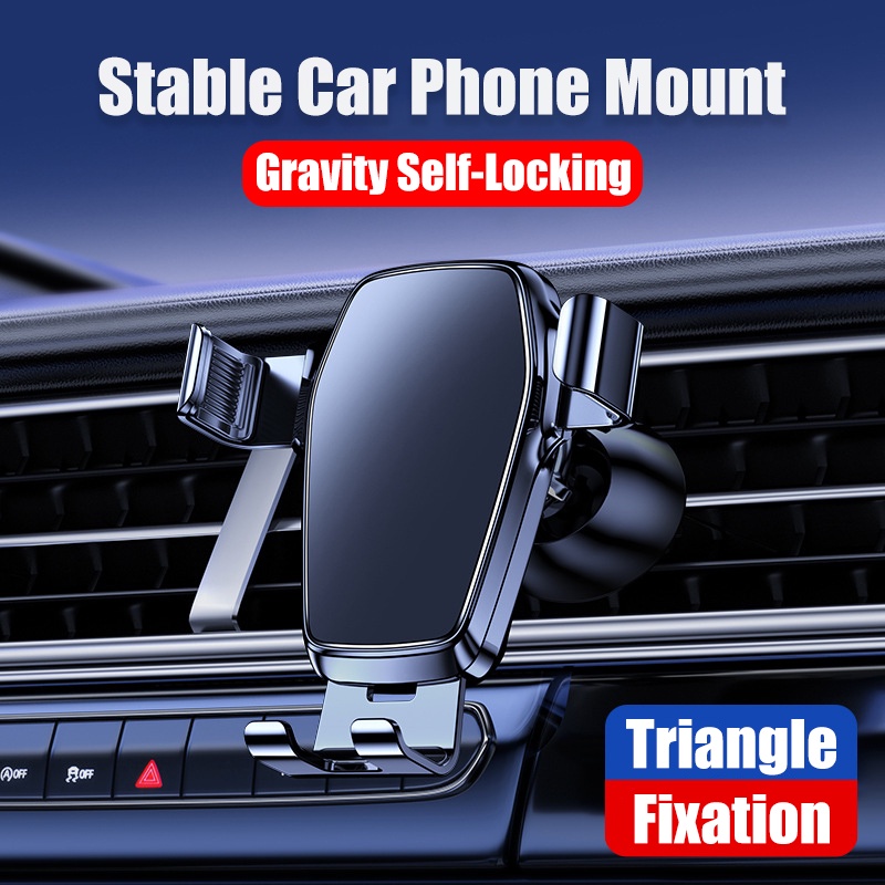 Gravity Self-Locking Phone Mount Stabil Dudukan Ponsel Mobil Lubang Angin Klip GPS Stand Bracket Universal Klip Outlet Udara Mobil Aksesoris Interior Mobil