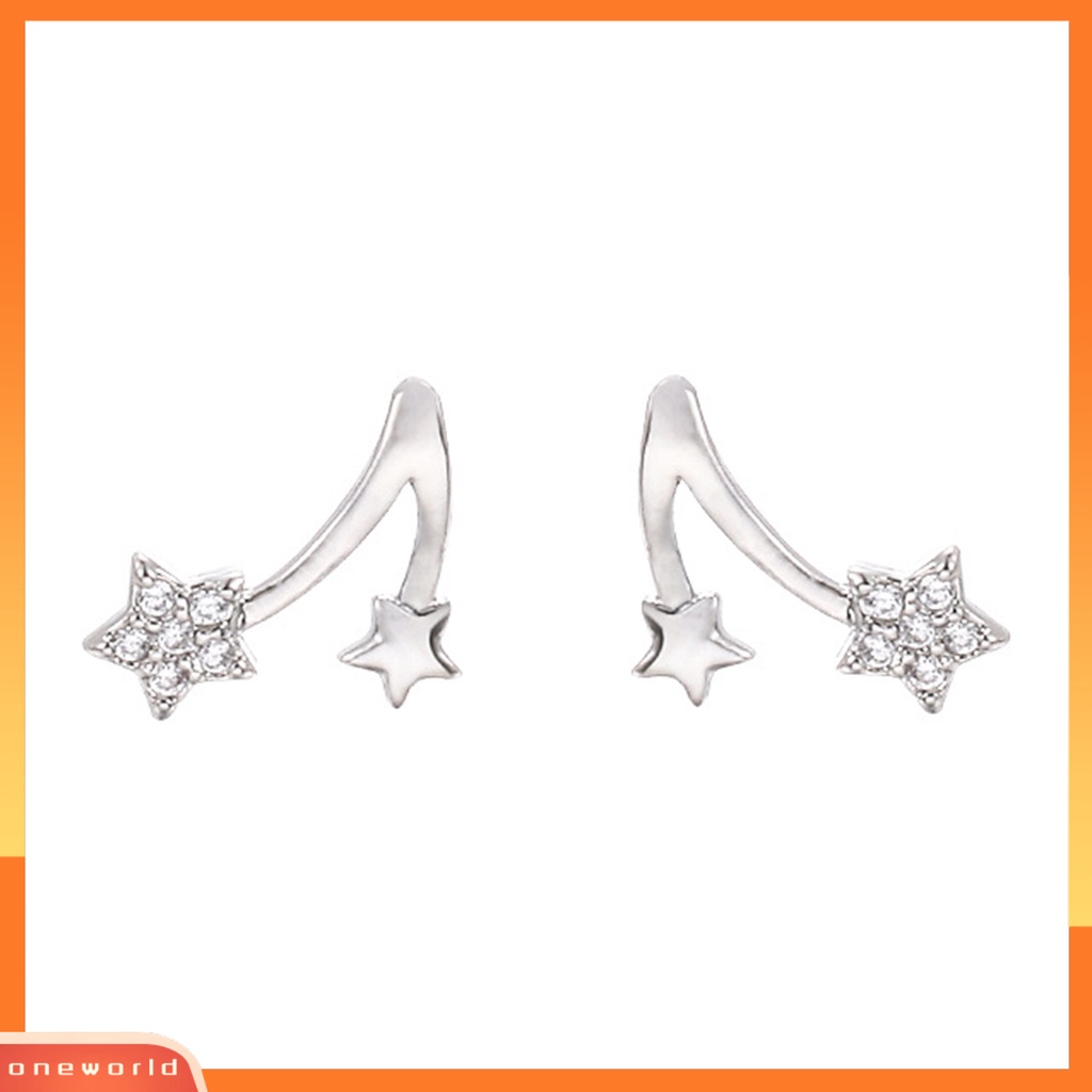 [WOD] 1pasang Anting Tusuk Tusuk Tusuk Berlian Imitasi Hias Manis Bintang Berujung Lima Hias Tembaga Warna Silver Giwang Telinga Untuk Pacaran