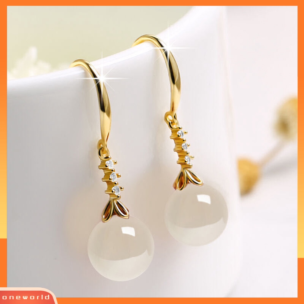 [WOD] 1pasang Anting Batu Akik Tidak Kebal Alergi Anggun Indah Pengerjaan Halus Shiny Bright Hook Earrings Untuk Perhiasan Fashion