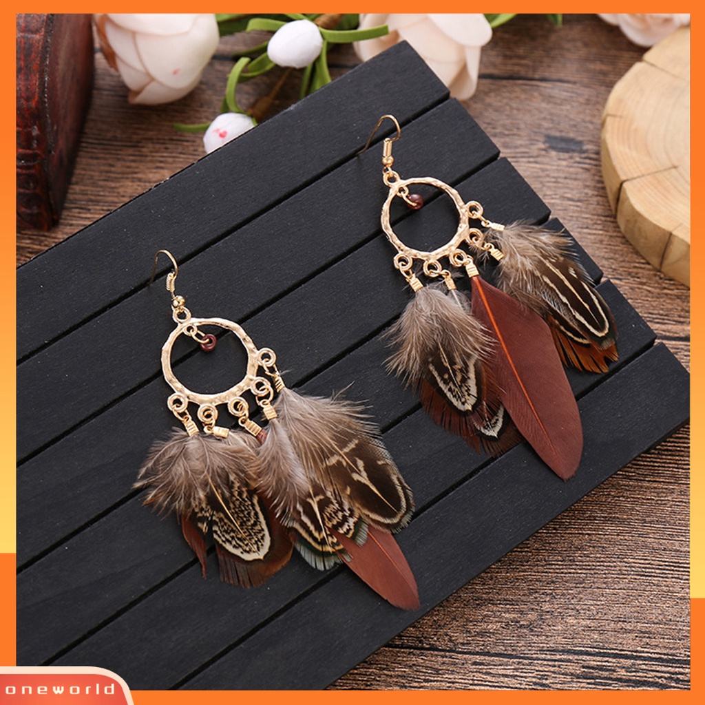 [WOD] 1pasang Menjuntai Anting Bulat Manik-Manik Etnik Retro Electroplating All-match Dekorasi Hadiah Wanita Bulu Rumbai Panjang Drop Earrings Perhiasan Untuk Pakaian Sehari-Hari