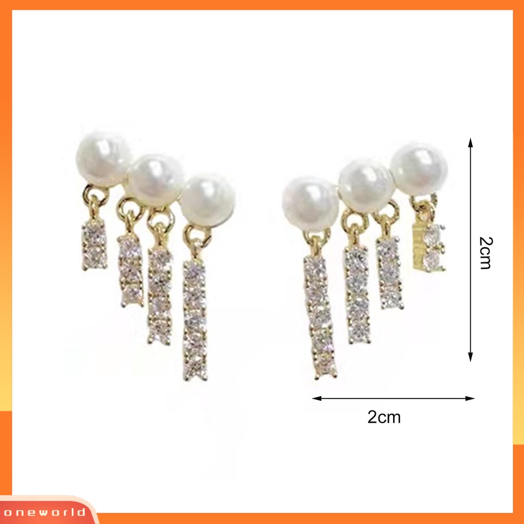 [WOD] 1pasang Ear Studs Elegan Mengkilap Berlian Imitasi Bertatahkan Berkilau Geometris Hias Hadiah Wanita Mutiara Imitasi Rumbai Menjuntai Stud Earrings Perhiasan Untuk Perjamuan