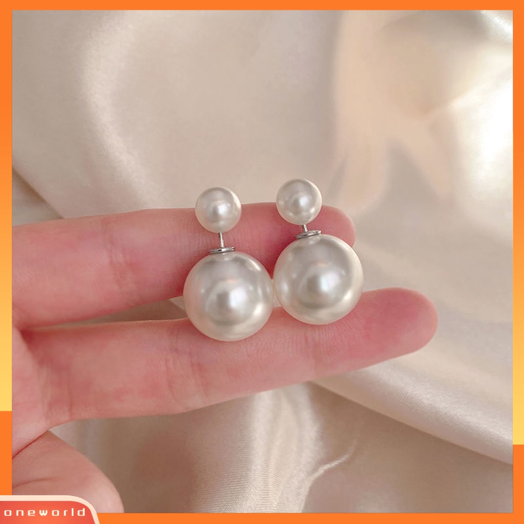 [WOD] 1pasang Ear Studs Temperamen Elegan Minimalis Geometris Electroplating Hias Hadiah Wanita Dua Sisi Besar Mutiara Imitasi Stud Earrings Perhiasan Untuk Pacaran