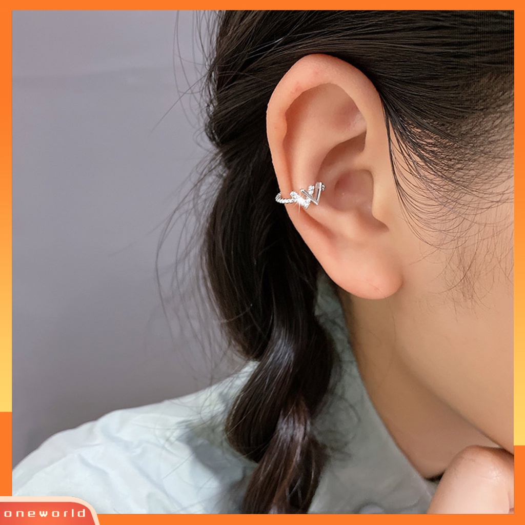 [WOD] 1pc Manset Telinga Tanpa Tindik Silver-Layer Hypoallergenic High Gloss Berkilau Aksesoris Perhiasan Tembaga Ganda V Zirkon Surat Klip Huggie Anting Untuk Harian