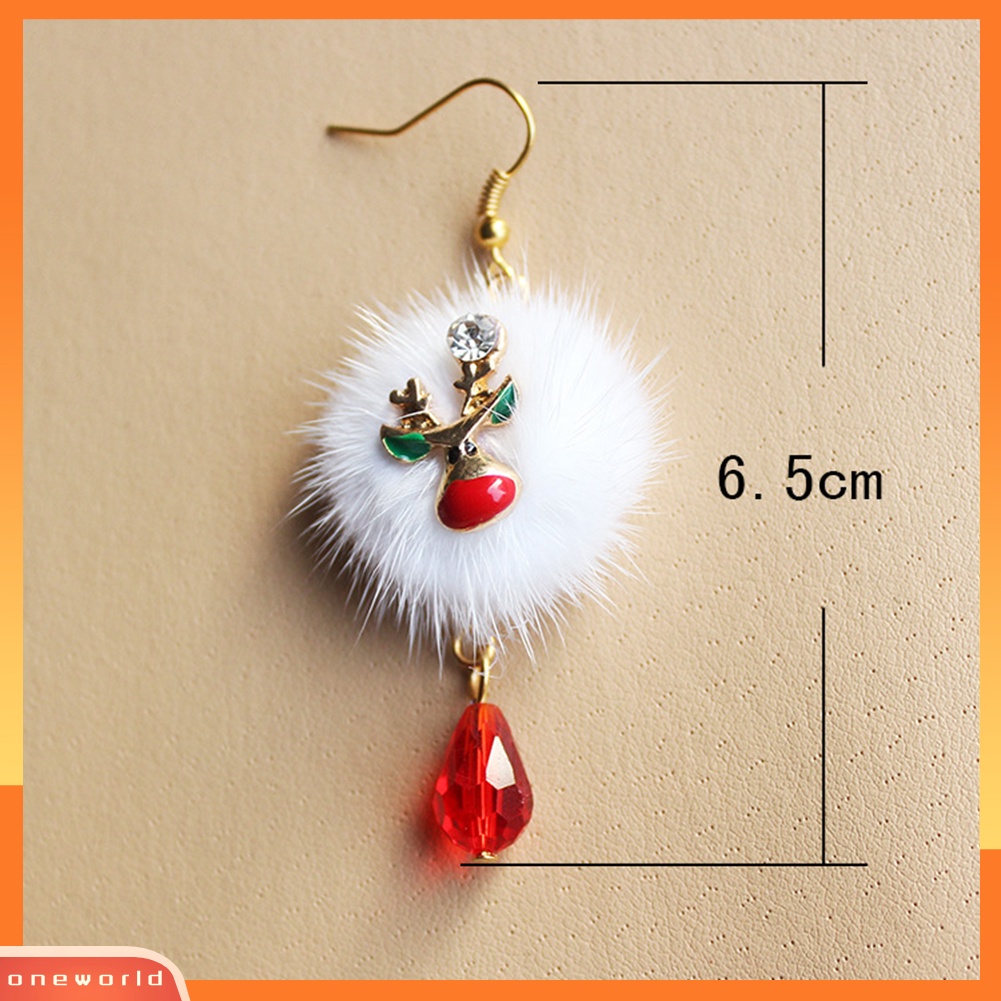 [WOD] Wanita Santa Claus Elk Pompom Berlian Imitasi Menjuntai Kait Anting Xmas Perhiasan Hadiah