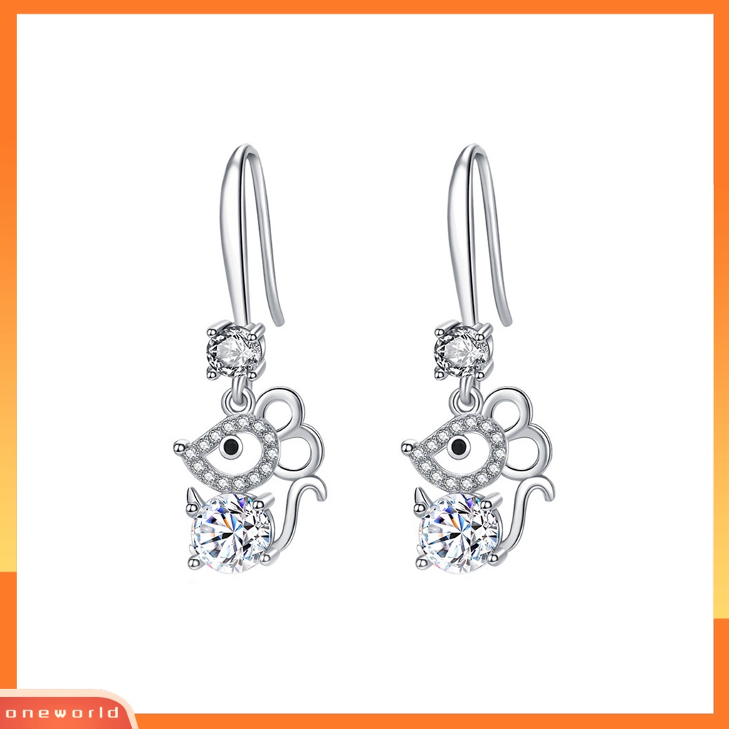 [WOD] Wanita Bergaya Berlian Imitasi Bentuk Tikus Alloy Anti-Alergi Kait Anting Eardrop