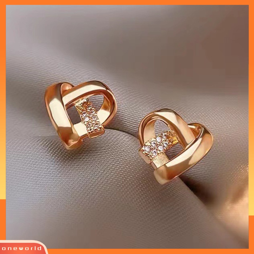 [WOD] 1pasang Wanita Anting Salib Berlian Imitasi Mengkilap Bentuk Hati Stud Earrings Perhiasan Perempuan
