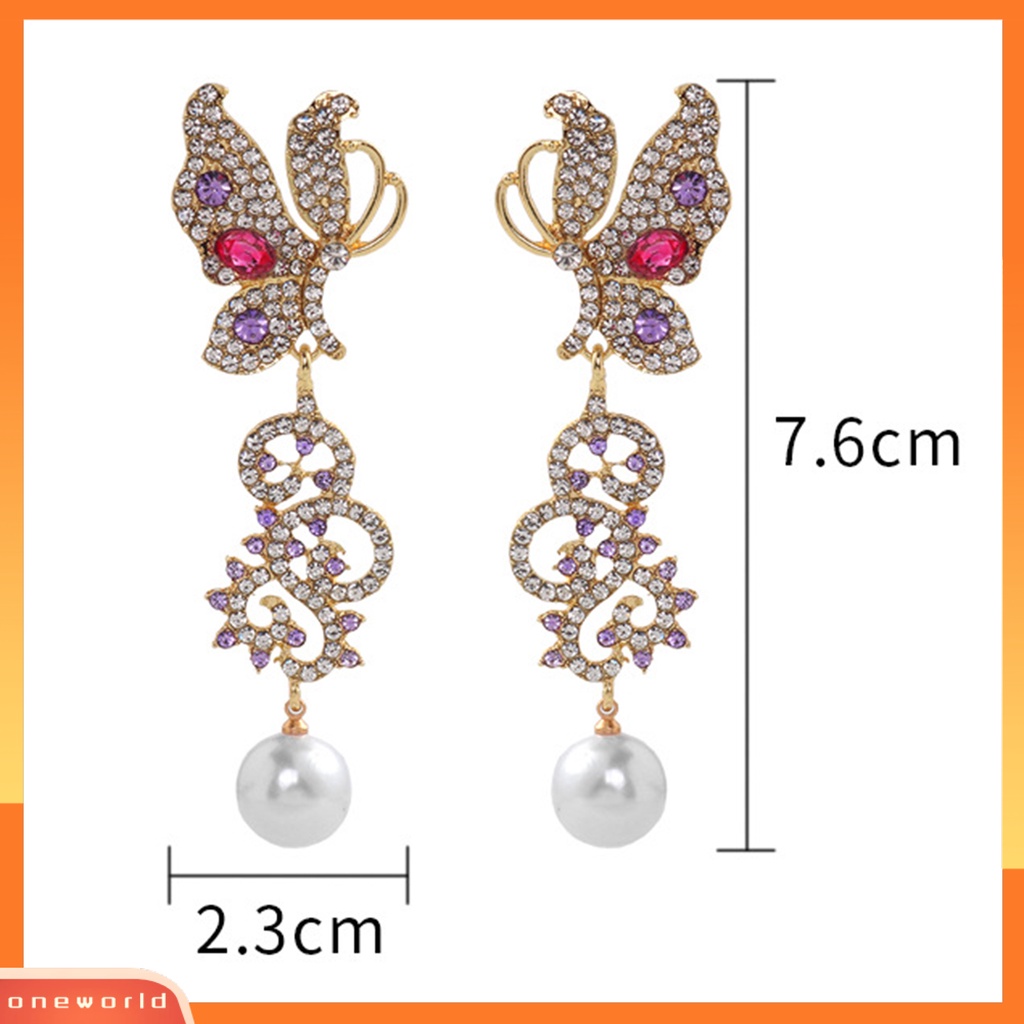 [WOD] 1pasang Wanita Drop Anting Mutiara Imitasi Mengkilap Bentuk Hewan Berongga Keluar Kupu-Kupu Drop Earrings Perhiasan Pernikahan