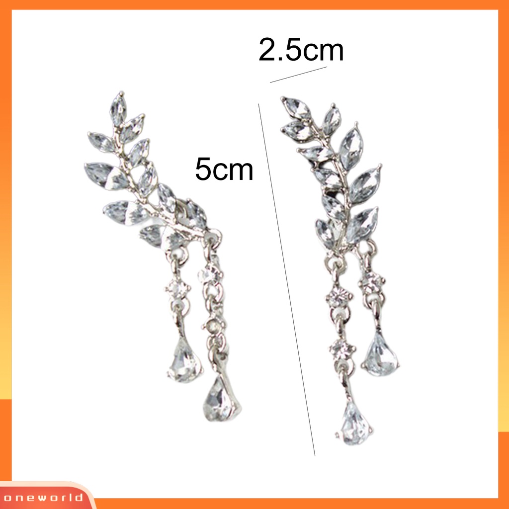 [WOD] Ear Studs Leaf Wanita Elegan Berlian Imitasi Drop Ear Cuff Earrings Untuk Pacaran
