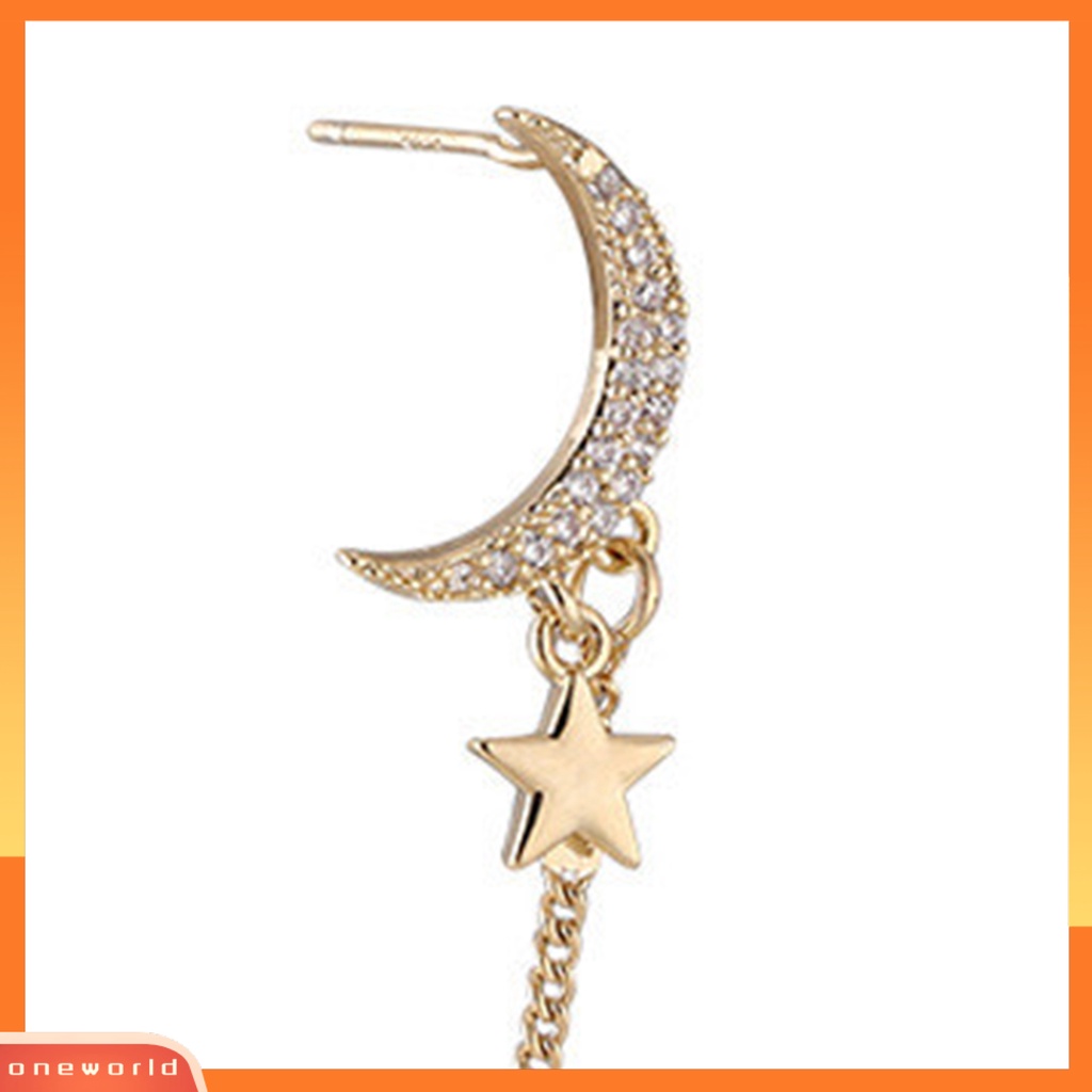 [WOD] 1pc Anting Pejantan Bentuk Bulan Berlian Imitasi Mengkilap Hias Semua Pertandingan Lady Clip Earrings Aksesori Wanita