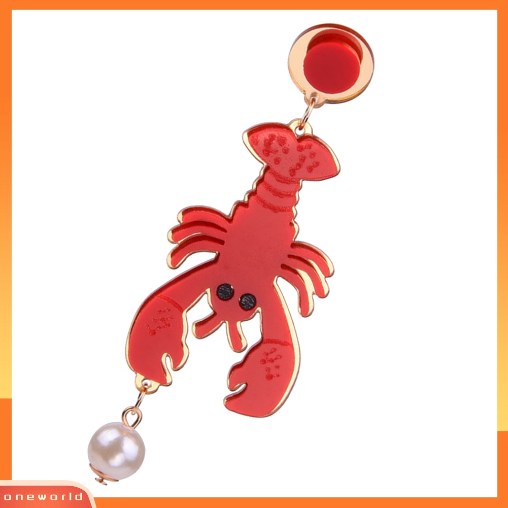 [WOD] Kreatif Lady Akrilik Lobster Gurita Mutiara Imitasi Liontin Statement Stud Earrings