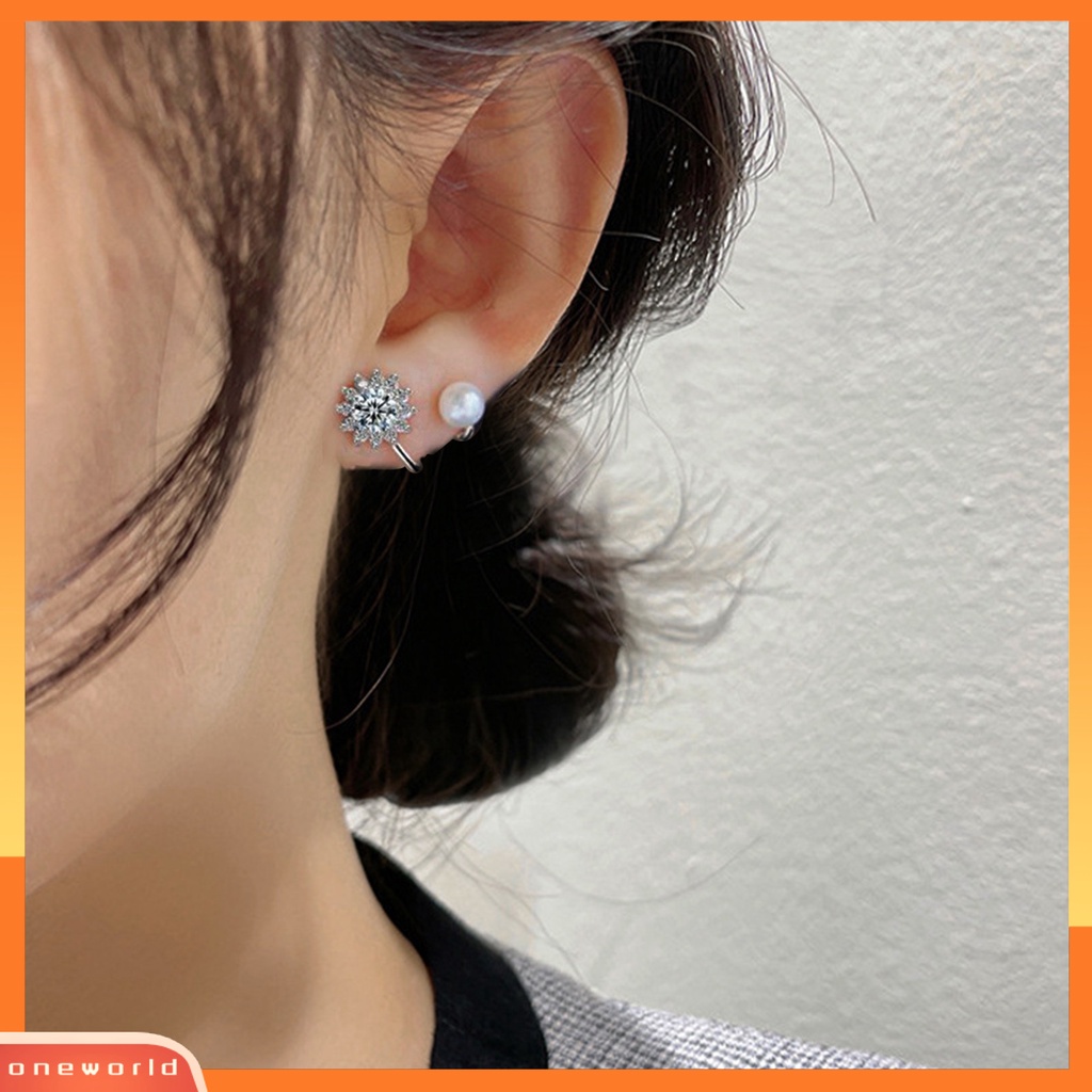 [WOD] 1pasang Klip Telinga Bunga Matahari Cubic Zirconia Perhiasan Kilau Cerah Floral Ear Clips Untuk Perjamuan