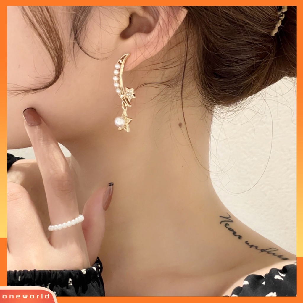 [WOD] 1pasang Anting Menjuntai Aesthetic Charm Hiasan Telinga Perhiasan Anting Bulan Bintang Minimalis Untuk Pesta