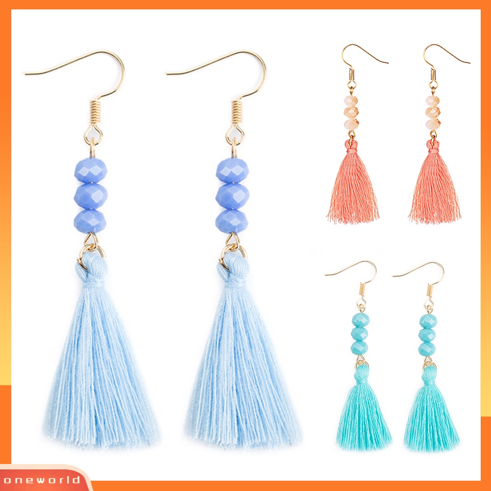 [WOD] Bohemian Manik Akrilik Wanita Gadis Rumbai Kait Anting Panjang Menjuntai Perhiasan Pesta