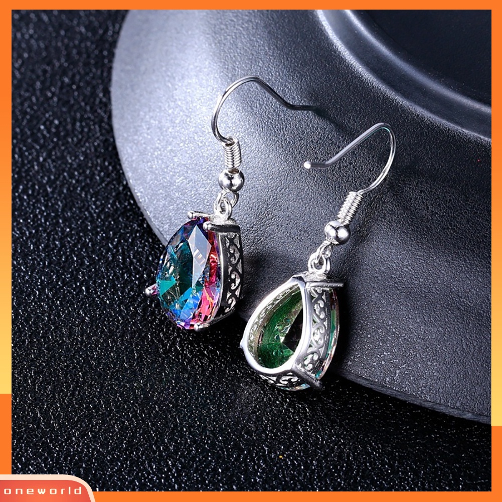 [WOD] Fashion Multicolor Imitasi Permata Tetesan Air Pear Hook Anting Perhiasan Pesta Eardrop