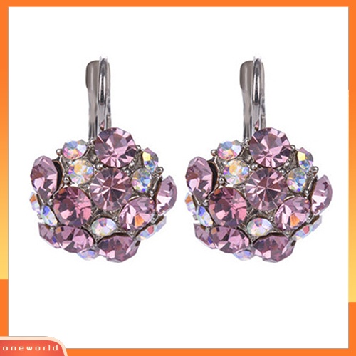 [WOD] Wanita Colorful Cubic Zirconia Ball Eardrop Leverback Earrings Perhiasan Pesta