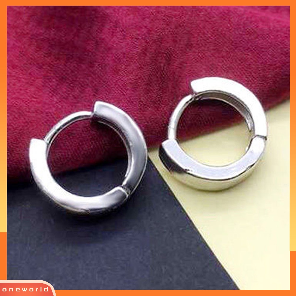 [WOD] Fashion Pria Wanita Perak Berlapis Halus Bulat Hoop Huggie Earrings Perhiasan Hadiah