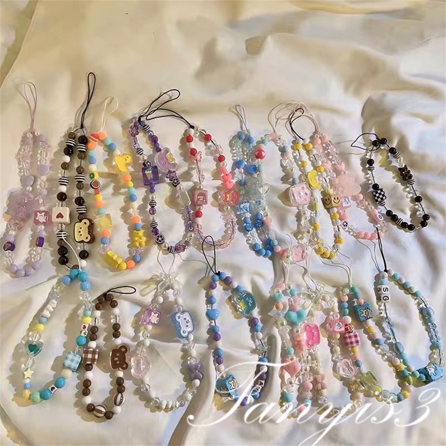 Lucu Beberapa Gaya Warna Permen Ponsel Case Rantai Anti Hilang Lembut Tembikar Lanyard Mutiara Manik-Manik Akrilik Warna-Warni Portabel Pergelangan Tangan Tali Liontin