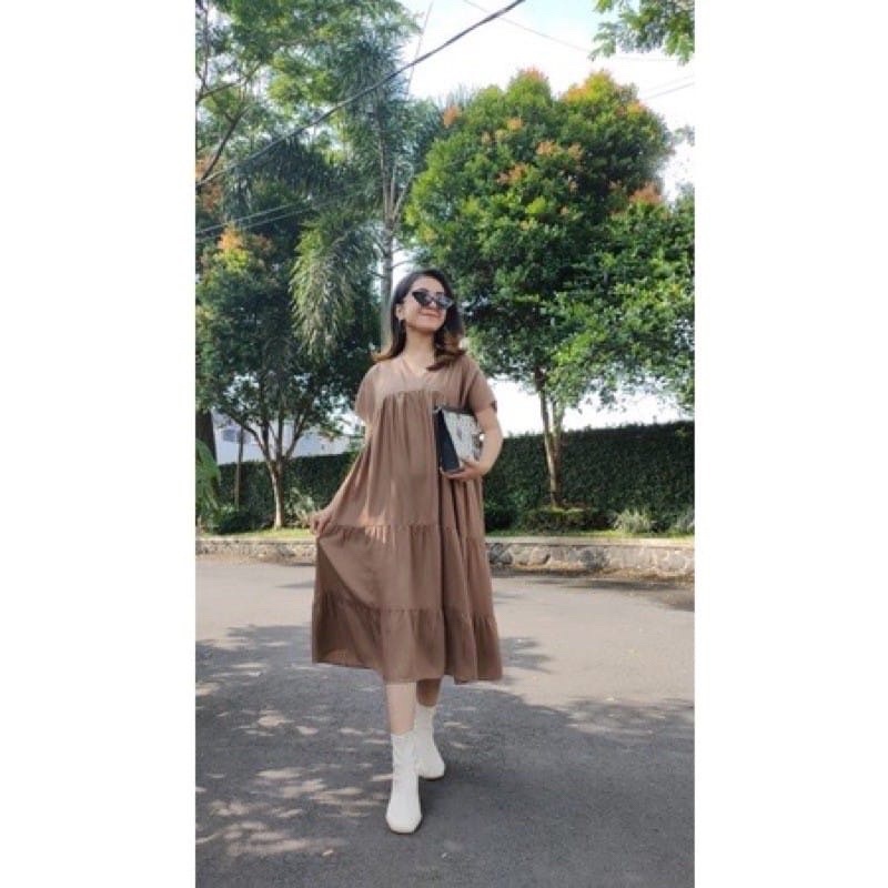 BEFAST - ZRD MAXY DRESS INKA / KANZIA HOME DRESS / LongDress Wanita Terbaru / Fashion Ala Korean Style / Dress Maxy Lengan Pendek / Pakaian Casual Wanita Remaja ABG Trendy / Dress V-Neck Polos