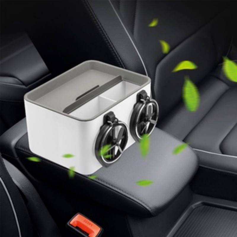 【COD】Kotak Tisu Multifungsi Dengan 2 Cup Holder Untuk Sandaran Tangan Mobil Kotak Tissue Organizer Multi-function Car Storage Box Car