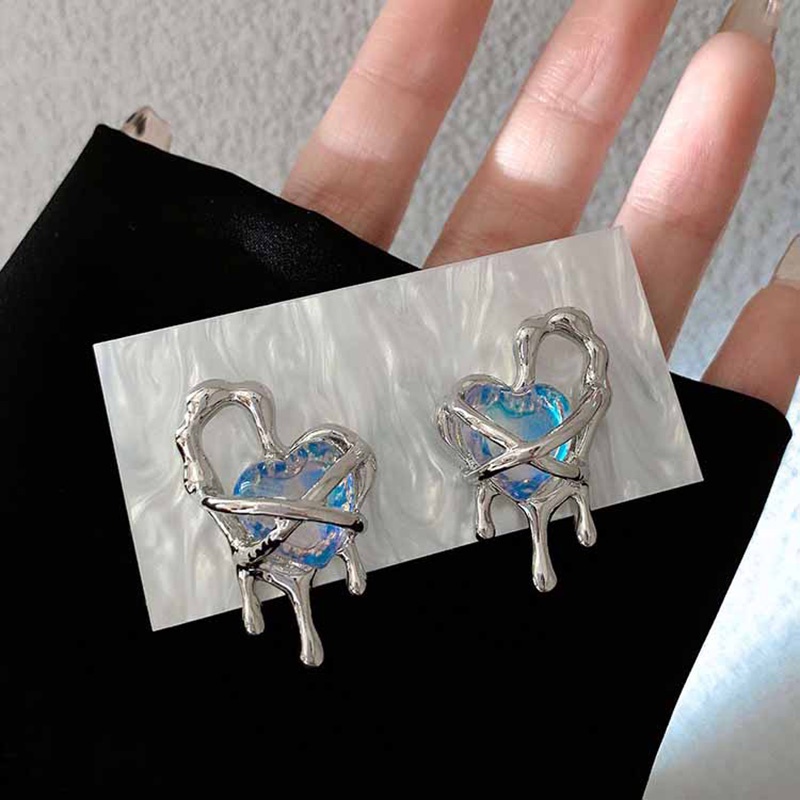 High-end Colorful Moonstone Love Gaya Baru Anting Temperamen Niche Trendi