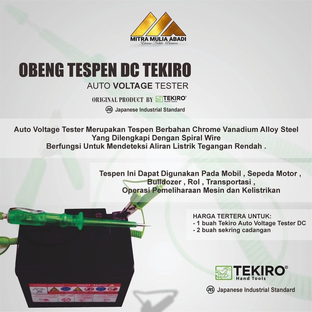 Obeng Tespen DC TEKIRO l AUTO VOLTAGE TESTER TEKIRO l obeng Tespen Tekiro