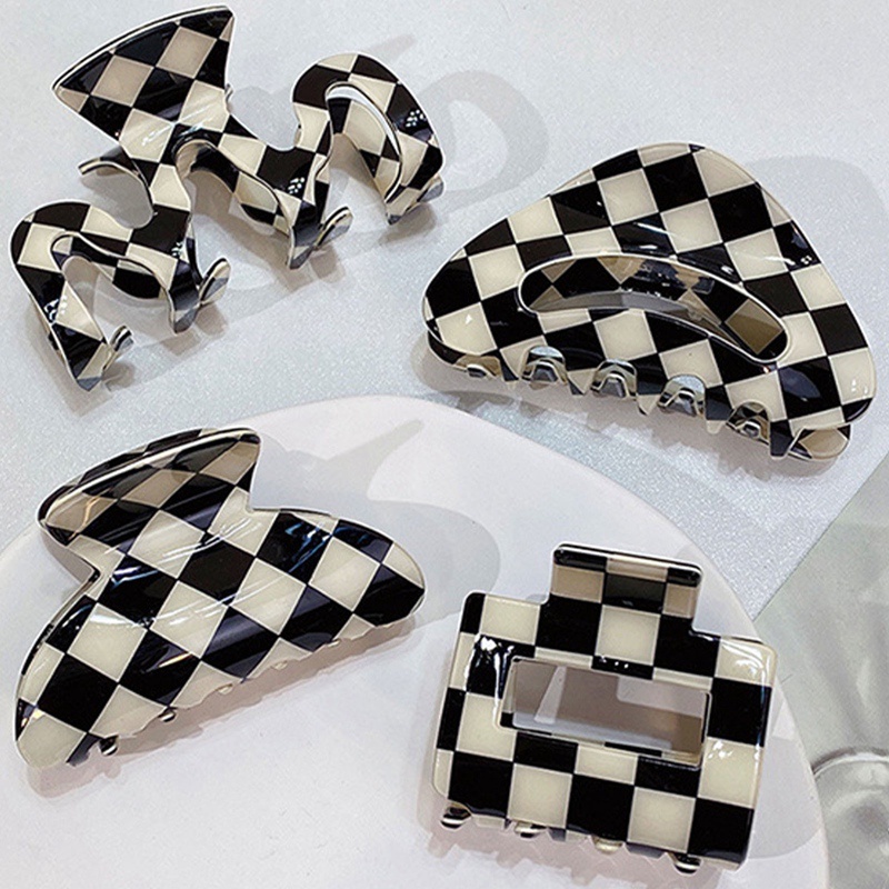 Checkerboard Grab Hair Clip Aksesoris Rambut Untuk Wanita Warna Akrilik Kotak-Kotak Jepit Rambut Hiu Klip Gadis Aksesoris Kepala Hair Claw