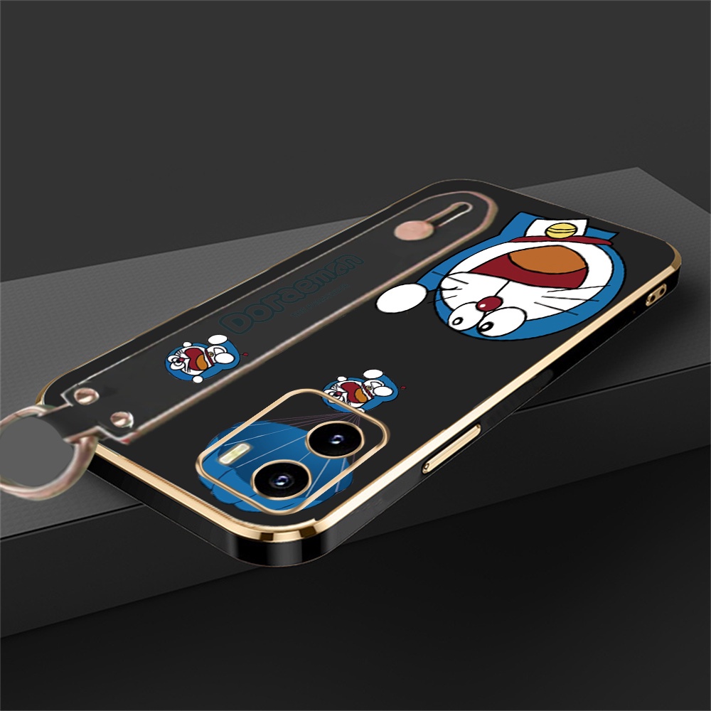 Soft Case OPPO A78 Reno 8T 4G A55 A96 A76 A13S A12e A31 A52 A92 A5 A9 2020 A83 A1K A94 F11 A37 Reno6 5F 4F Kartun Lucu Doraemon Lipat Stand Holder Mewah Plating Penutup Karet