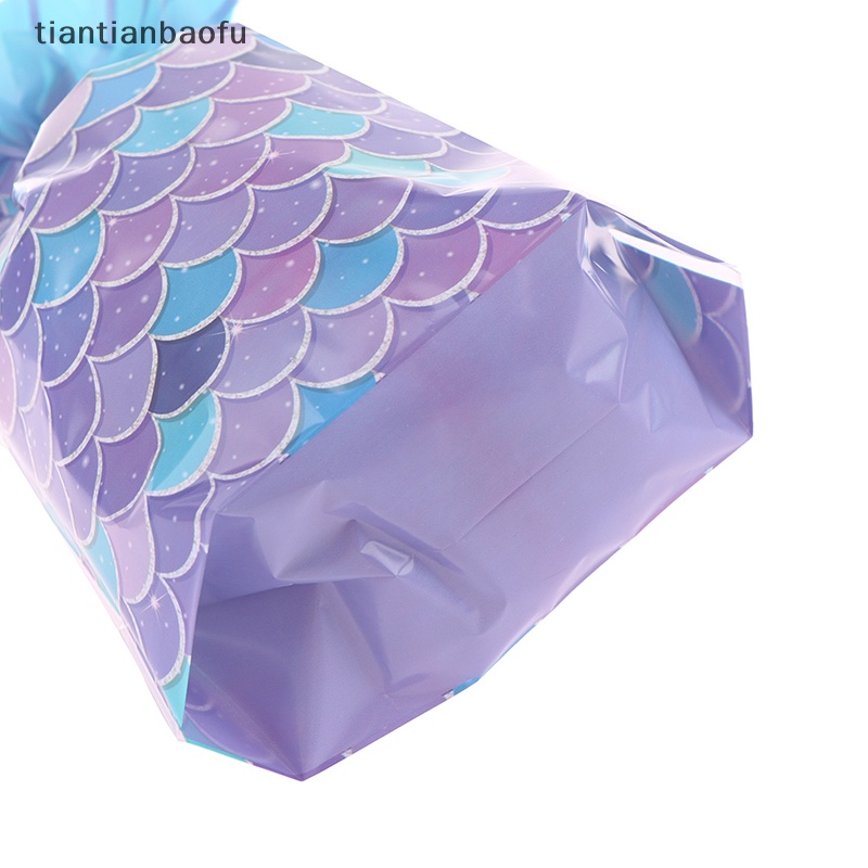 [tiantianbaofu] 25 Pcs Mermaid Pesta Hadiah Tas Permen Biskuit Packing Bag Mermaid Tail Traktir Tas Butik