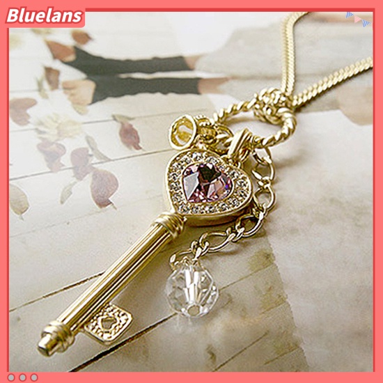 [BLS] Fashion Wanita Cinta Hati Berlian Imitasi Mahkota Kunci Sweater Panjang Kalung Perhiasan