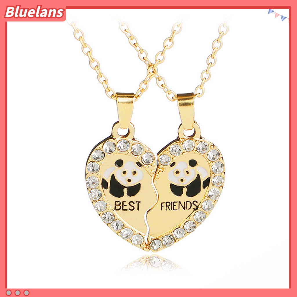 [BLS] 2 Pcs Bersinar Hias Berlian Imitasi Persahabatan Kalung Hadiah Sahabat Panda Hati Liontin Kalung Perhiasan Aksesori