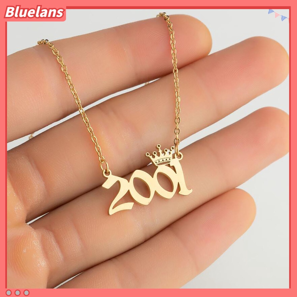 [BLS] Liontin Angka Tahun Kalung Mahkota Stainless Steel Rantai Indah Wanita Kalung Hadiah Ulang Tahun