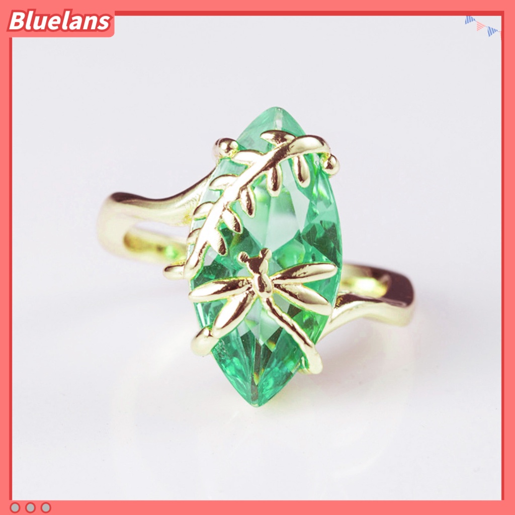 [BLS] Cincin Berlian Imitasi Transparan Emerald Faux Gemstone Dragonfly Decor Ring Untuk Pernikahan