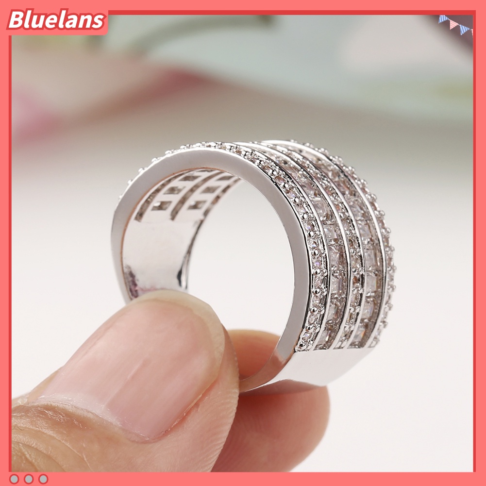 [BLS] Fashion Wanita Bulat Persegi Panjang Multilayer Cubic Zirconia Pertunangan Cincin Perhiasan