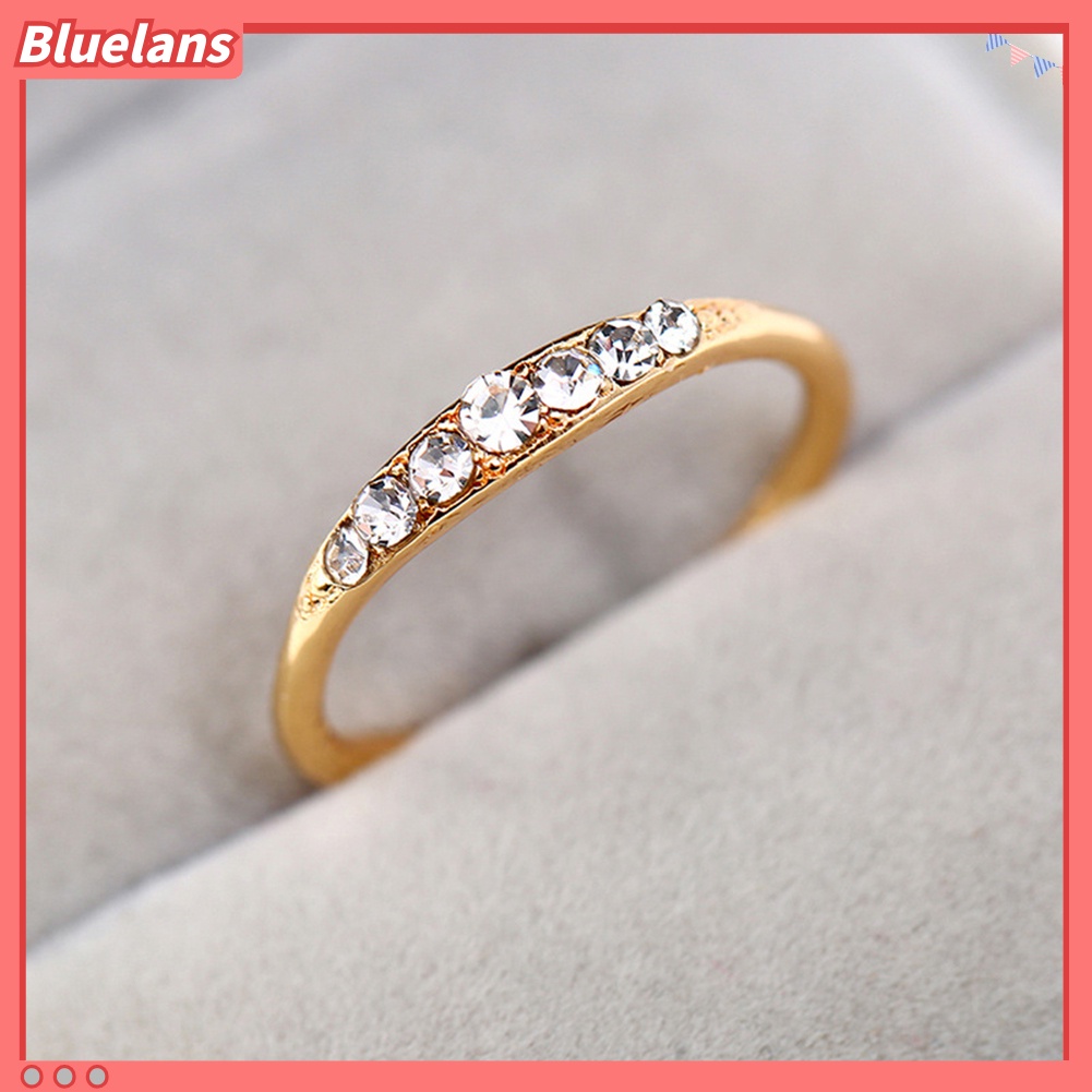 [BLS] Wanita Fashion Berlian Imitasi Bertatahkan Band Jari Cincin Pernikahan Pertunangan Perhiasan Hadiah