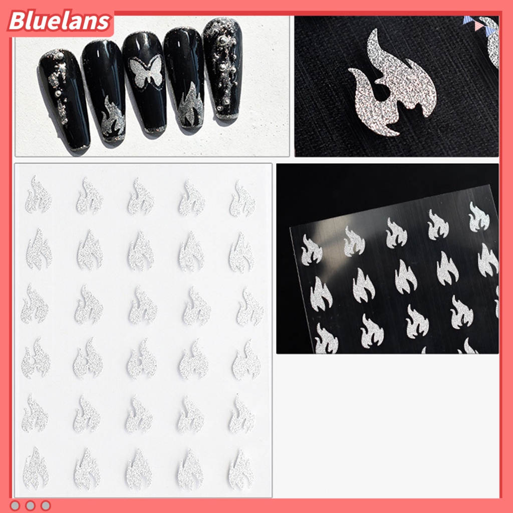 [BLM] Stiker Hati Mengkilap Gambar Hidup DIY Aneka Bentuk Flash Silver Nail Art Sticker Untuk Wanita