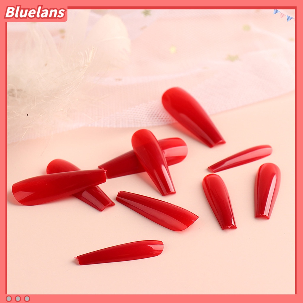 [BLM] 100pcs /Box Tip Kuku Warna T-Berbentuk Memanjang Mini Profesional Ballerina Kuku Palsu Berwarna Untuk Kecantikan