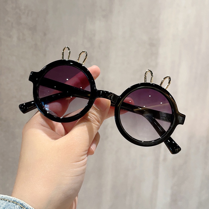 (YUZHU) Kacamata Hitam Kartun Telinga Kelinci Logam Untuk Anak-Anakfashion Bingkai Bulat Warna Permen Kerai Sunglasses Baby