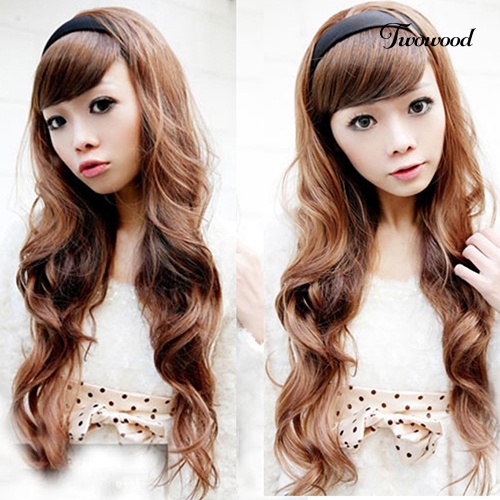 Twowood Fashion Wanita Cosplay Seksi Keriting Bergelombang Setengah Kepala Rambut Band Rambut Ekstensi Wig