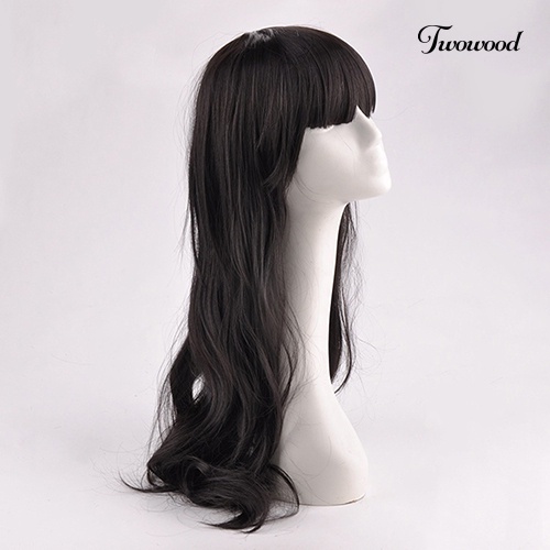 Twowood Fashion Wanita Rapi Bang Panjang Keriting Bergelombang Penuh Rambut Pesta Wig Cosplay