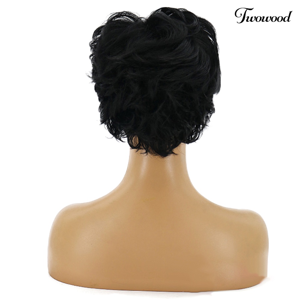 Twowood Fashion Wanita Pendek Keriting Rambut Wig Mawar Net Topi Kepala Pesta Ekstensi Sopak