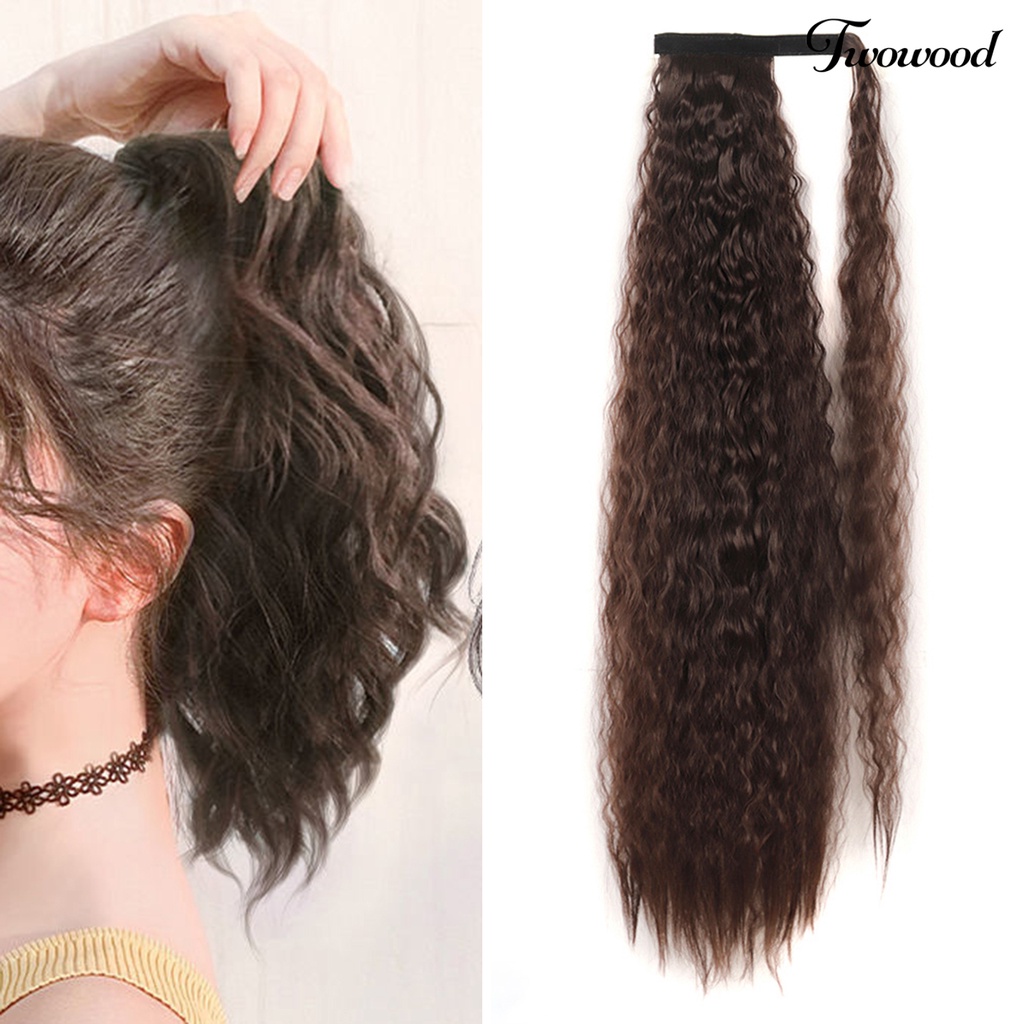 Twowood Curly Ponytail Mudah Dipakai Ponytail Keriting Jagung Panjang Hias Ringan Untuk Rumah