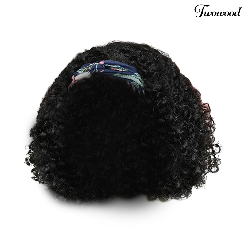 Twowood 1set Turban Wig Mudah Dipakai Lembut Berbulu Trendi Kosmetik Sehat Aksesori Suhu Tinggi Sutra Keriting Rambut Wanita Wig Untuk Kehidupan Sehari-Hari